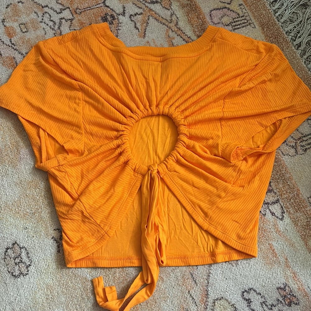 Aerie bright orange ribbed crop top with cute tie on the back